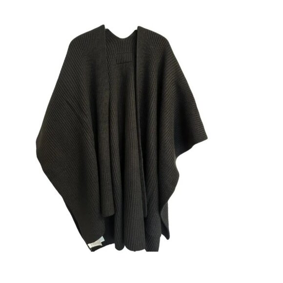 COACH rubber patch rib knit open front wool blend poncho ruana - Black - Picture 1 of 8